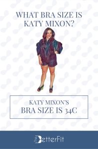 Graphic image of Katy Mixon with 34C bra size wearing a black blouse and shorts