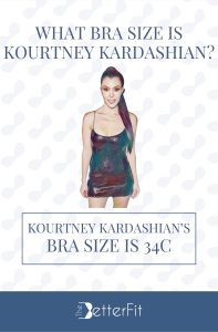 Graphic image of Kourtney Kardashian with 34C bra size wearing a spaghetti mini dress