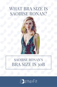 Graphic image of Saoirse Ronan with 30B bra size wearing a green spaghetti strap v-neck sequin dress