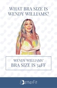 Graphic image of Wendy Williams with 34FF bra size wearing thick strap v-neck dress