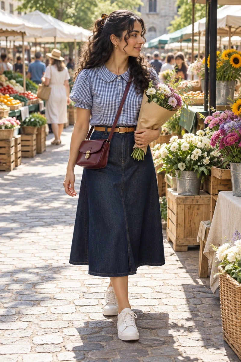 Blue Gingham Shirt and an A Line Denim Skirt