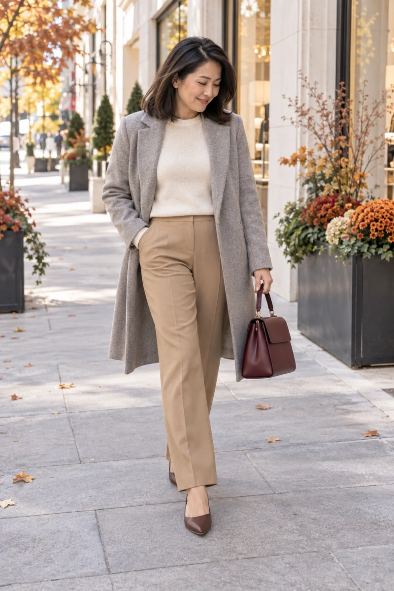 Burgundy Bag as the Finishing Touch to Neutrals