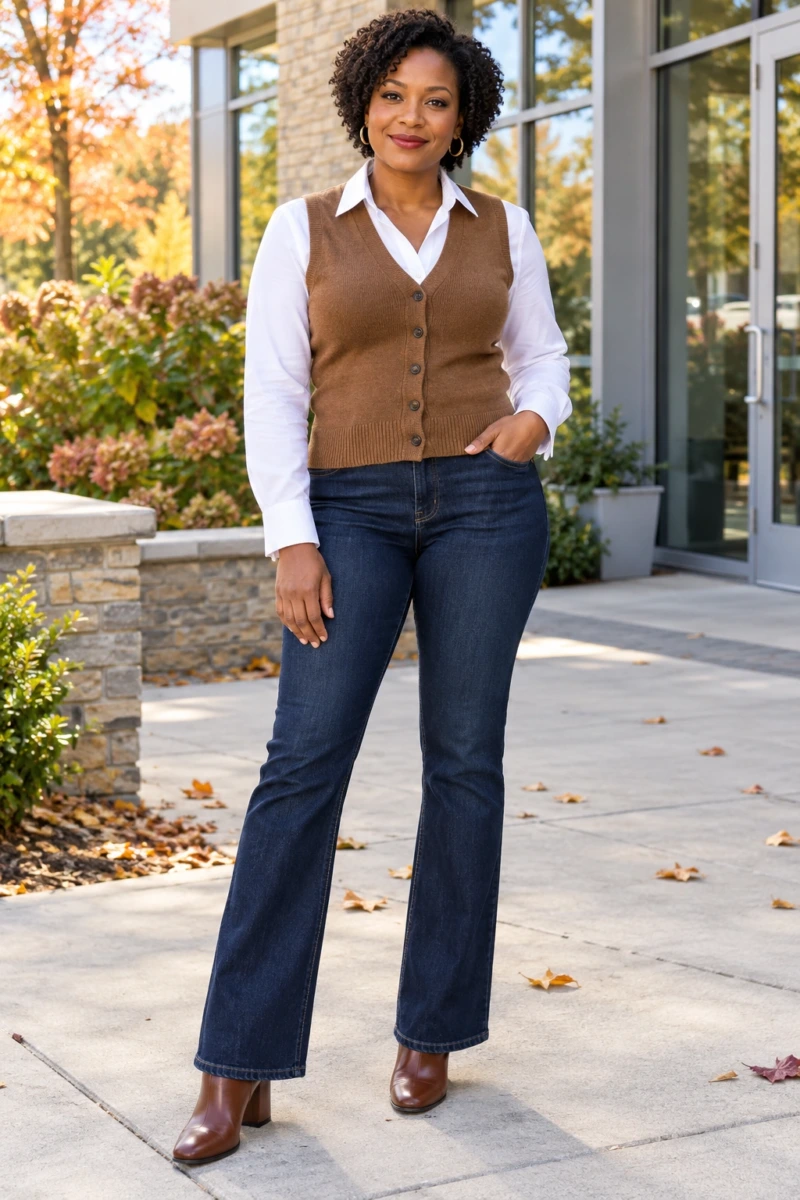Cardigan Vest With Bootcut Jeans