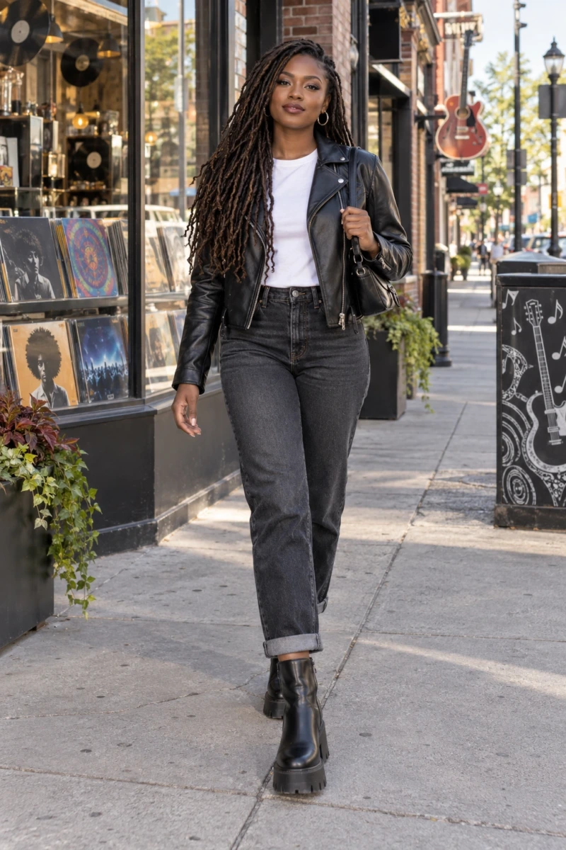 Heeled Booties, Faux Leather Leggings, and a Blazer