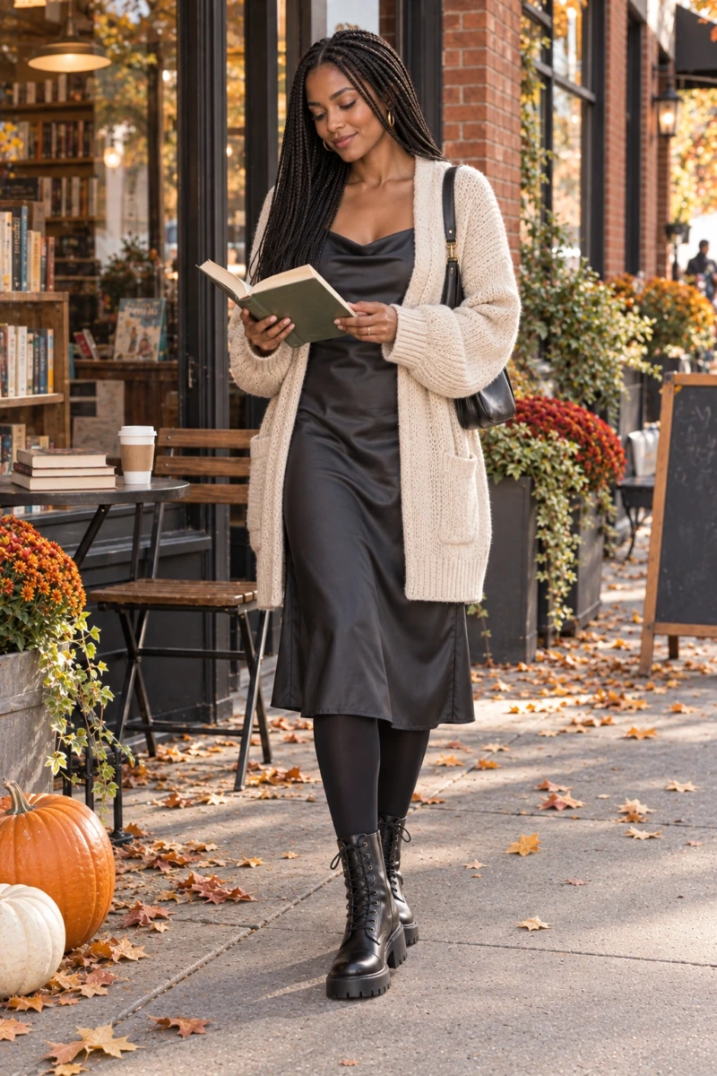 Combat Boots, Slip Dress, and a Cardigan