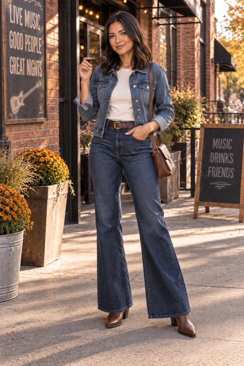 Western Boots, Flare Jeans, and a Denim Jacket