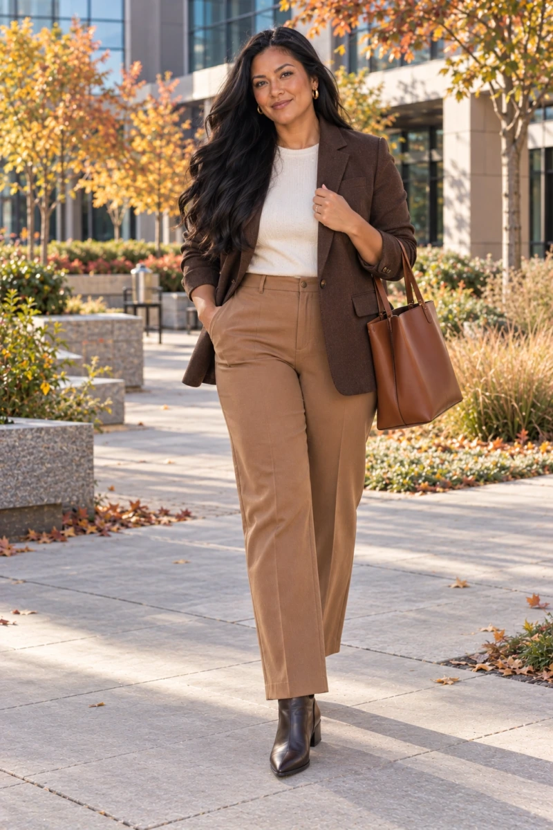 Almond-Toe Booties, Trousers, and a Blazer