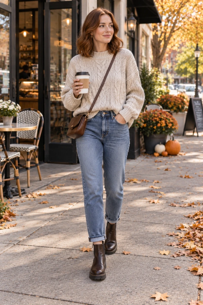 Chelsea Boots, Straight Jeans, and a Chunky Sweater