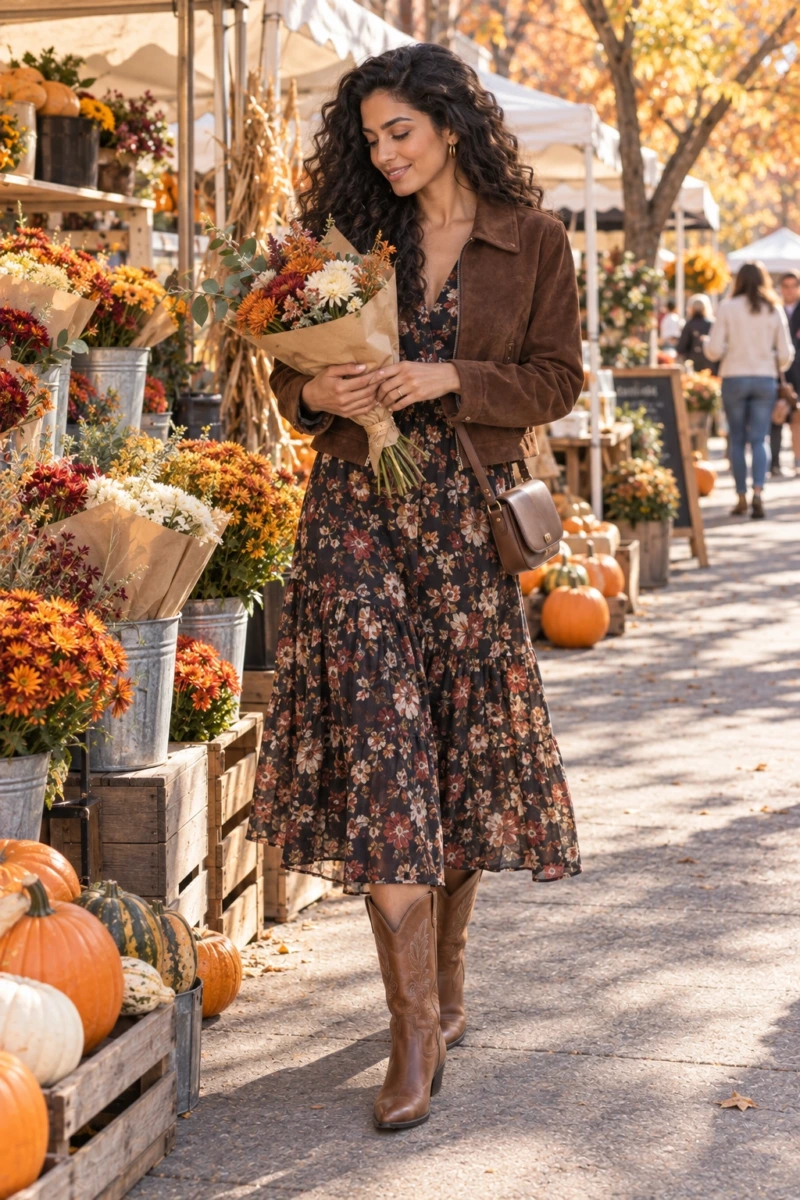 Western Boots and a Floral Midi Dress