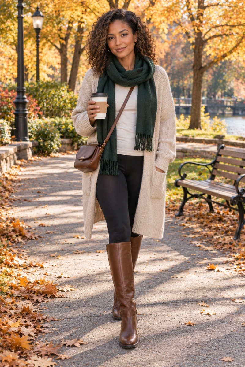 Riding Boots, Leggings, and a Long Cardigan