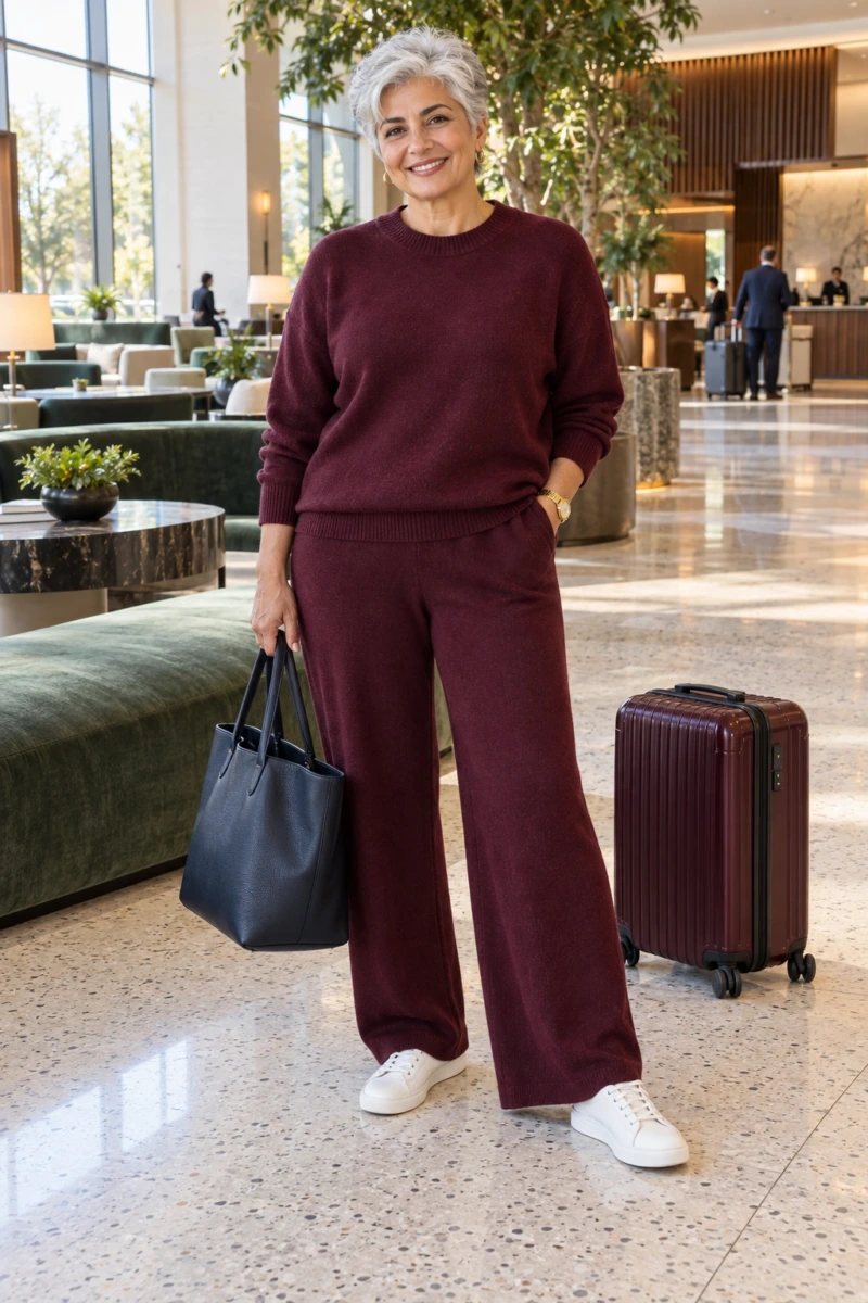 Matching Knit Lounge Set and White Sneakers