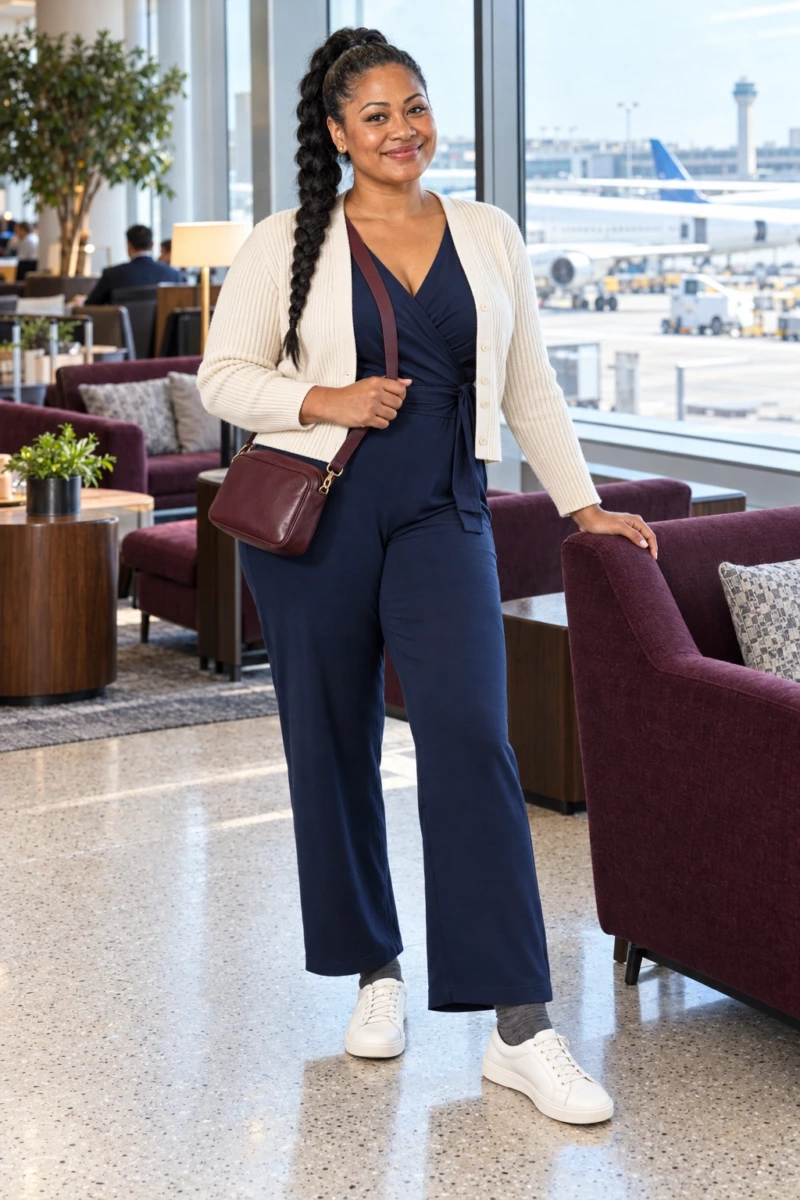 Jumpsuit, Cropped Cardigan, and Compression Socks