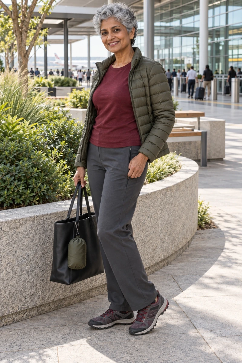 Merino Tee, Travel Pants, and Packable Down Jacket