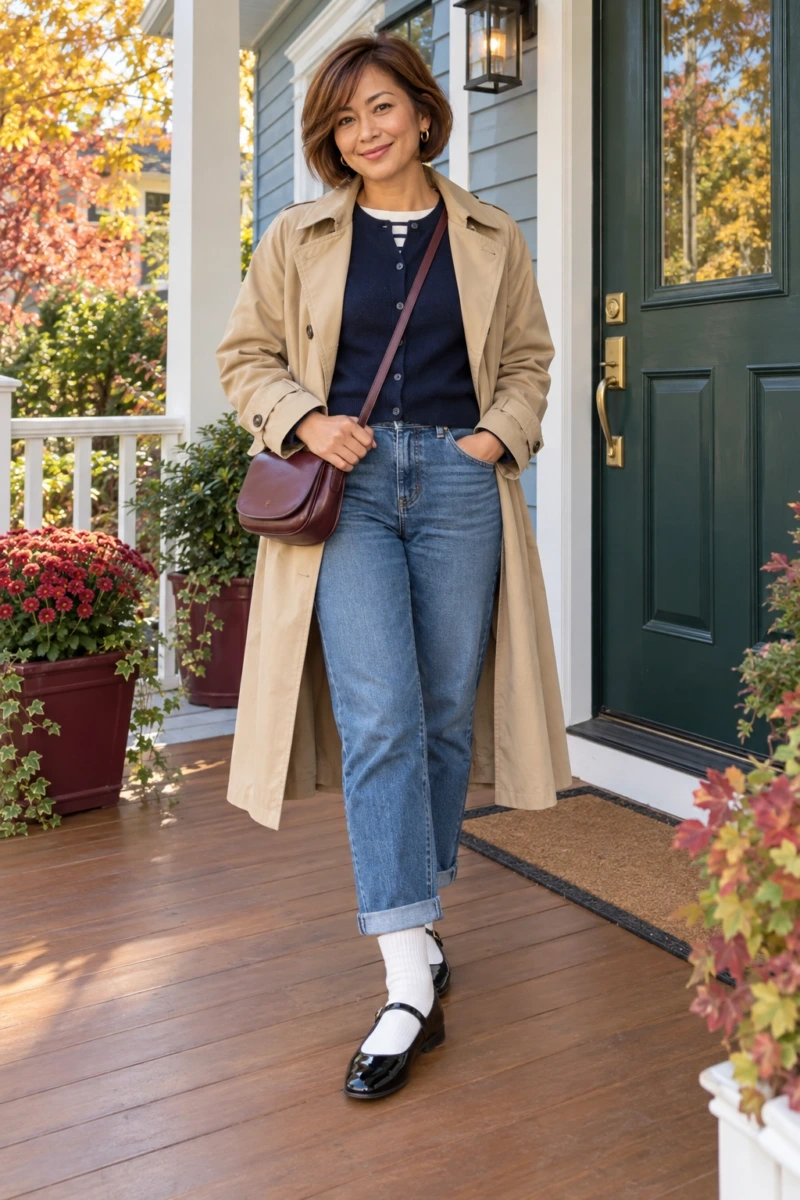 Black Patent Mary Janes, White Socks, and Cuffed Straight Jeans