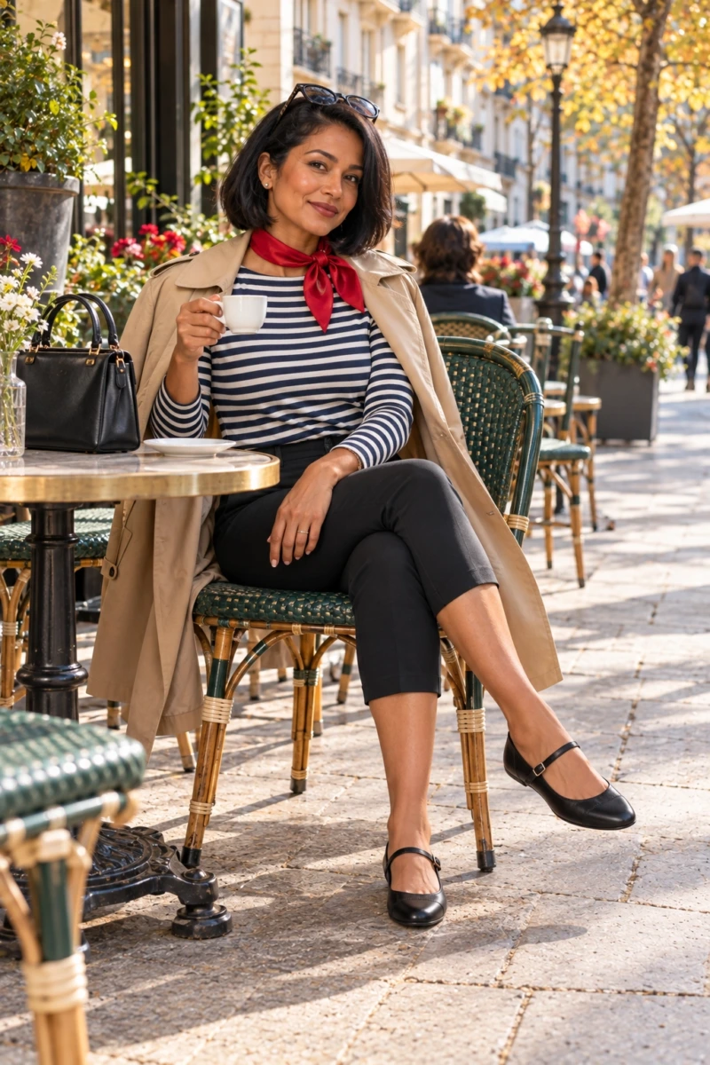 Ballet Mary Janes, Capri Pants, and Boat Neck Top