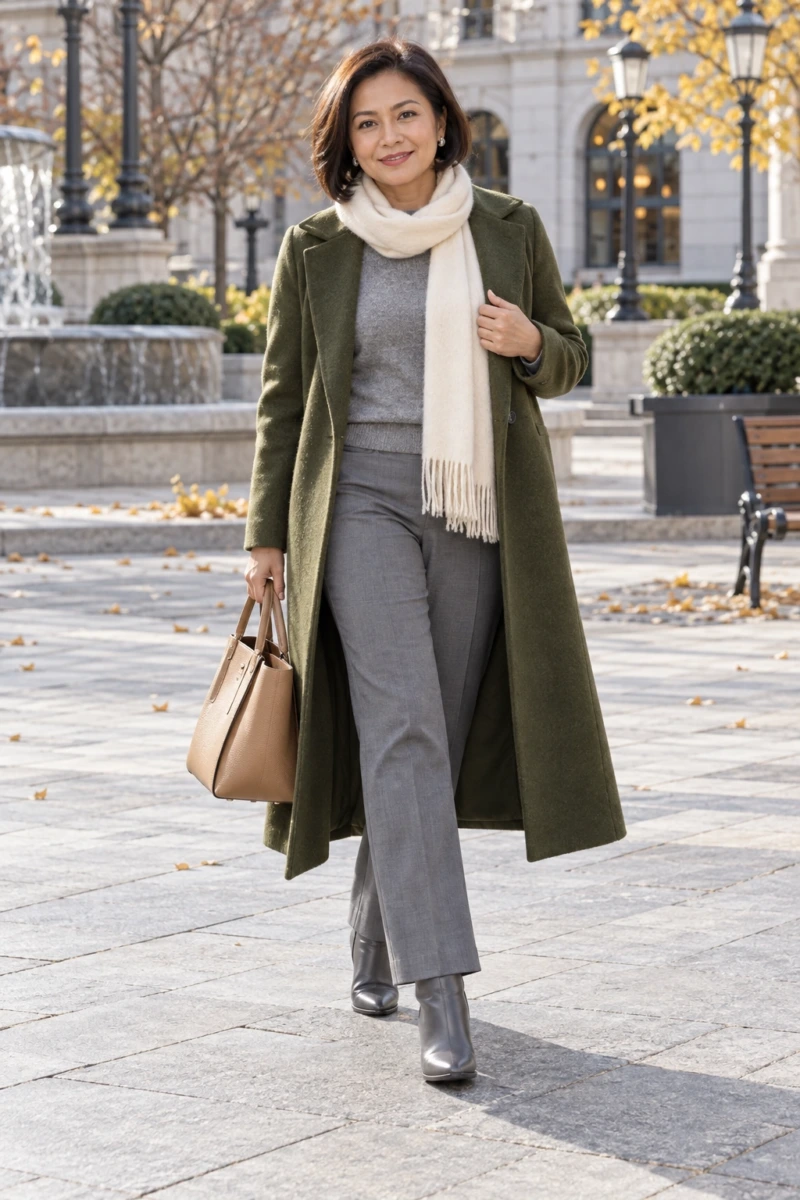 Olive Coat Over All Gray