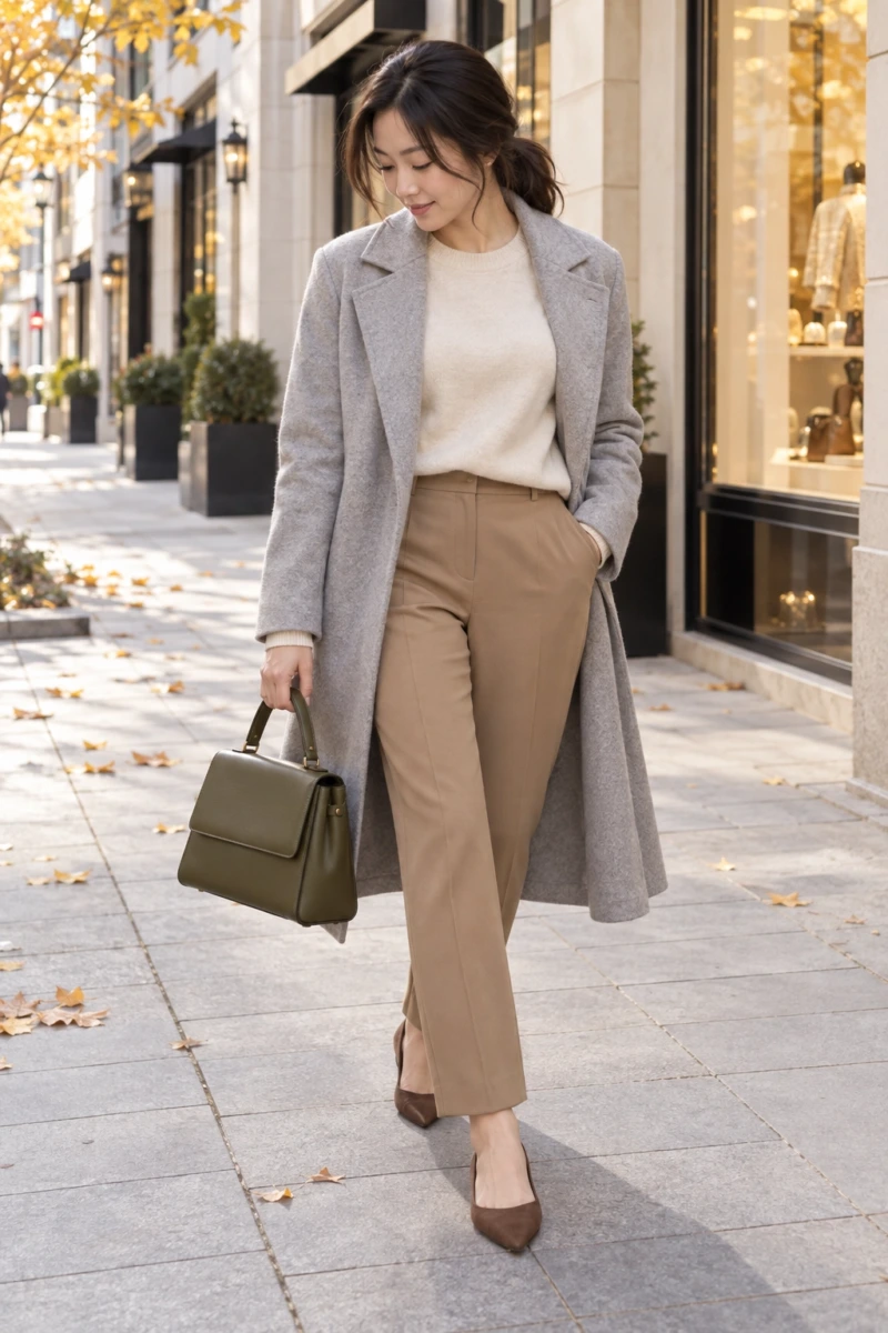 Olive Bag Against a Neutral Outfit