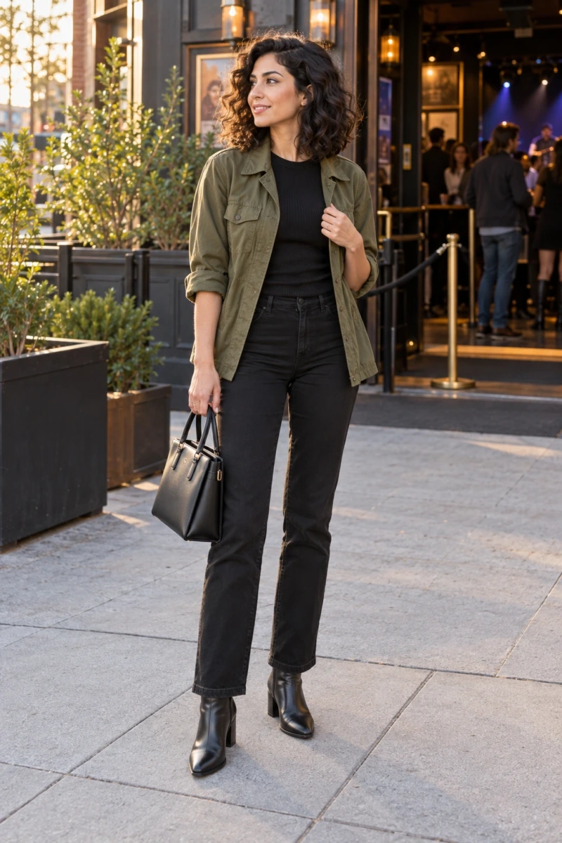 Olive Utility Jacket Over All Black