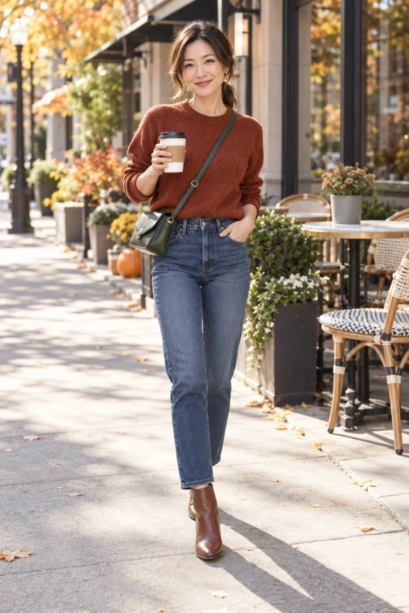 Cropped Knit With High Rise Straight Jeans