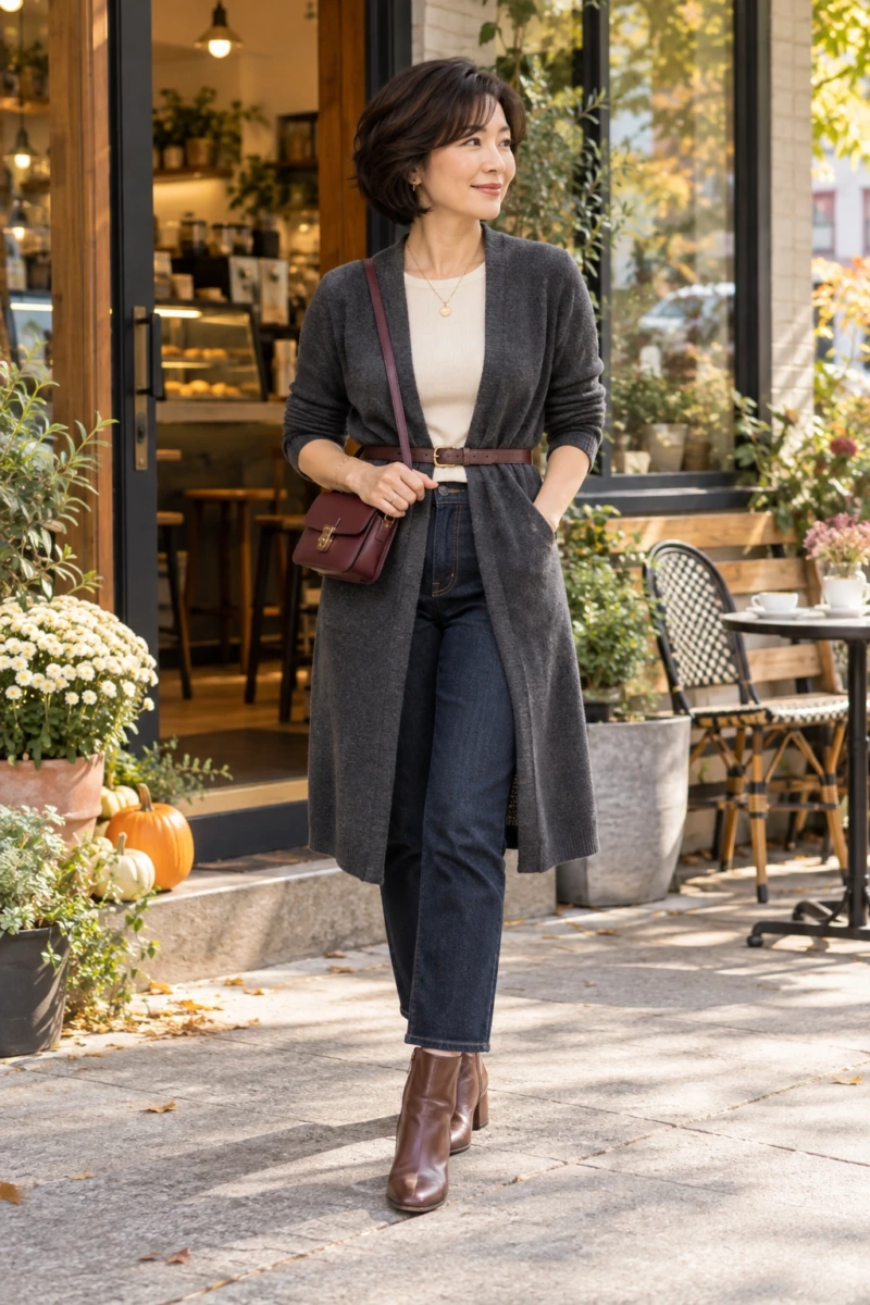 Long Cardigan With a Belt at the Waist