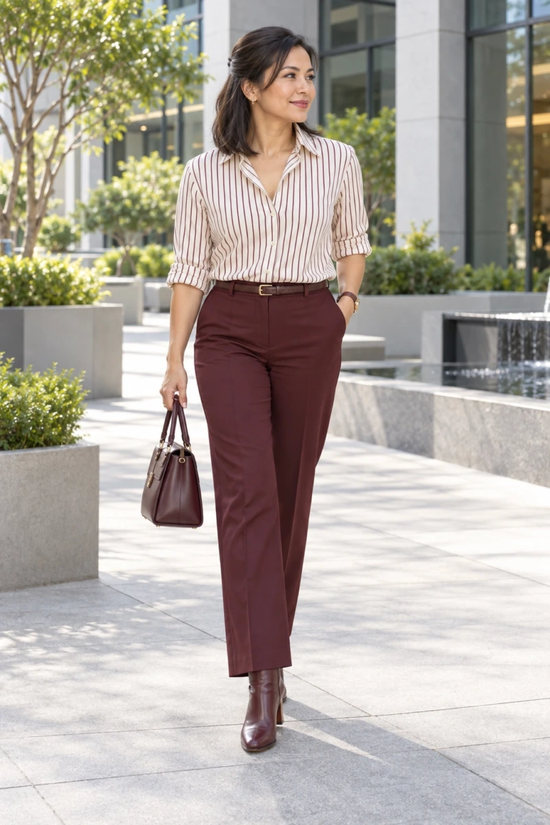 Vertical Stripe Shirt With Dark Trousers
