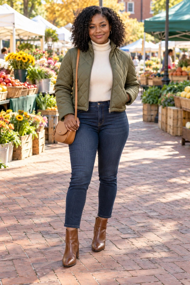 Short Quilted Jacket With Slim Jeans