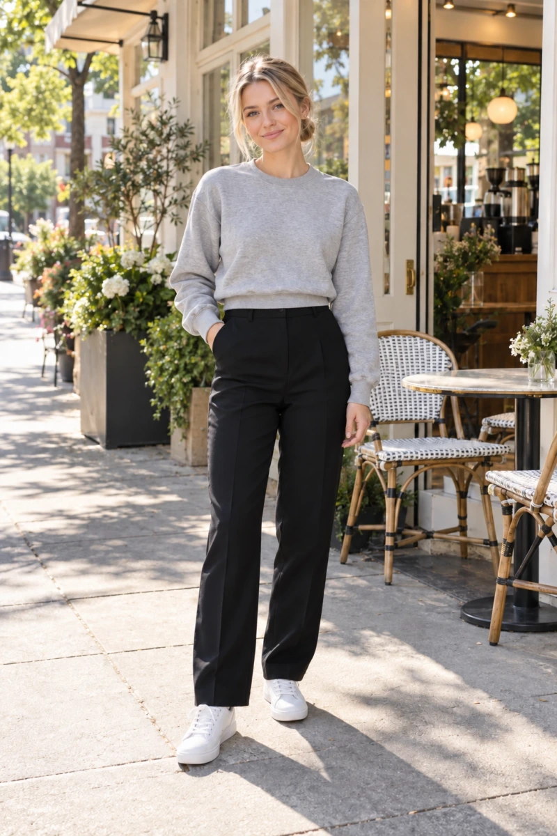 Cropped Sweatshirt With High Rise Trousers