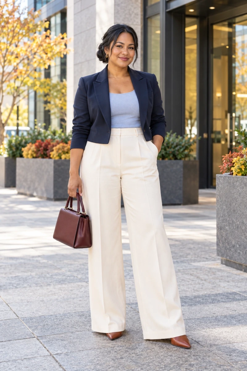 Cropped Blazer With Wide Leg Trousers