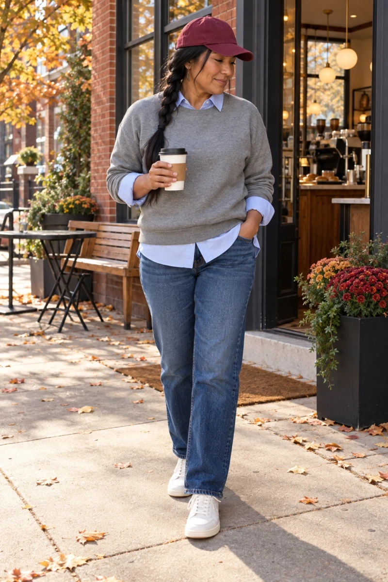 Oxford Shirt Under a Crewneck Sweatshirt