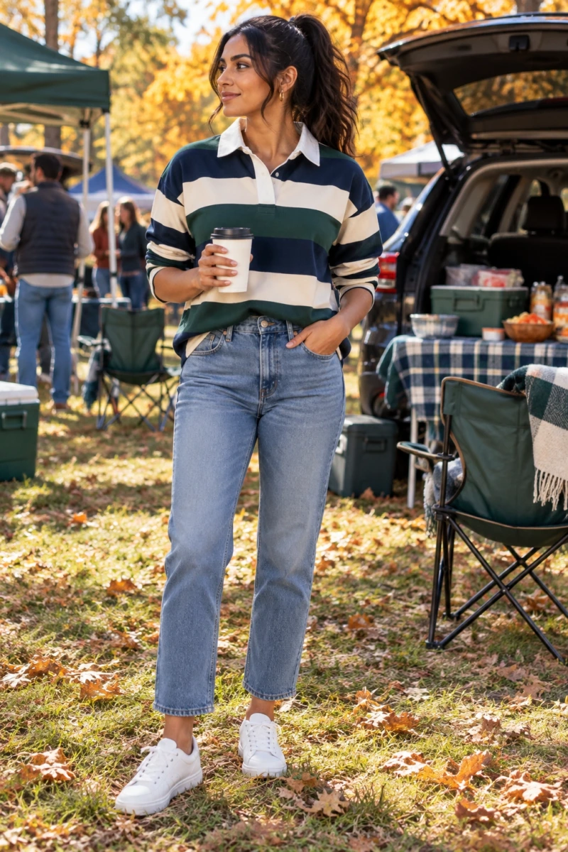 Striped Rugby Shirt With Straight Leg Jeans