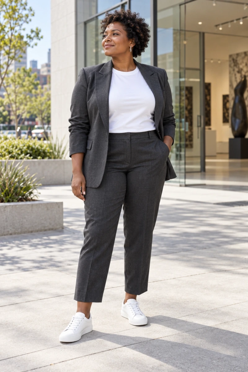 Charcoal Suit Worn With a White Tee