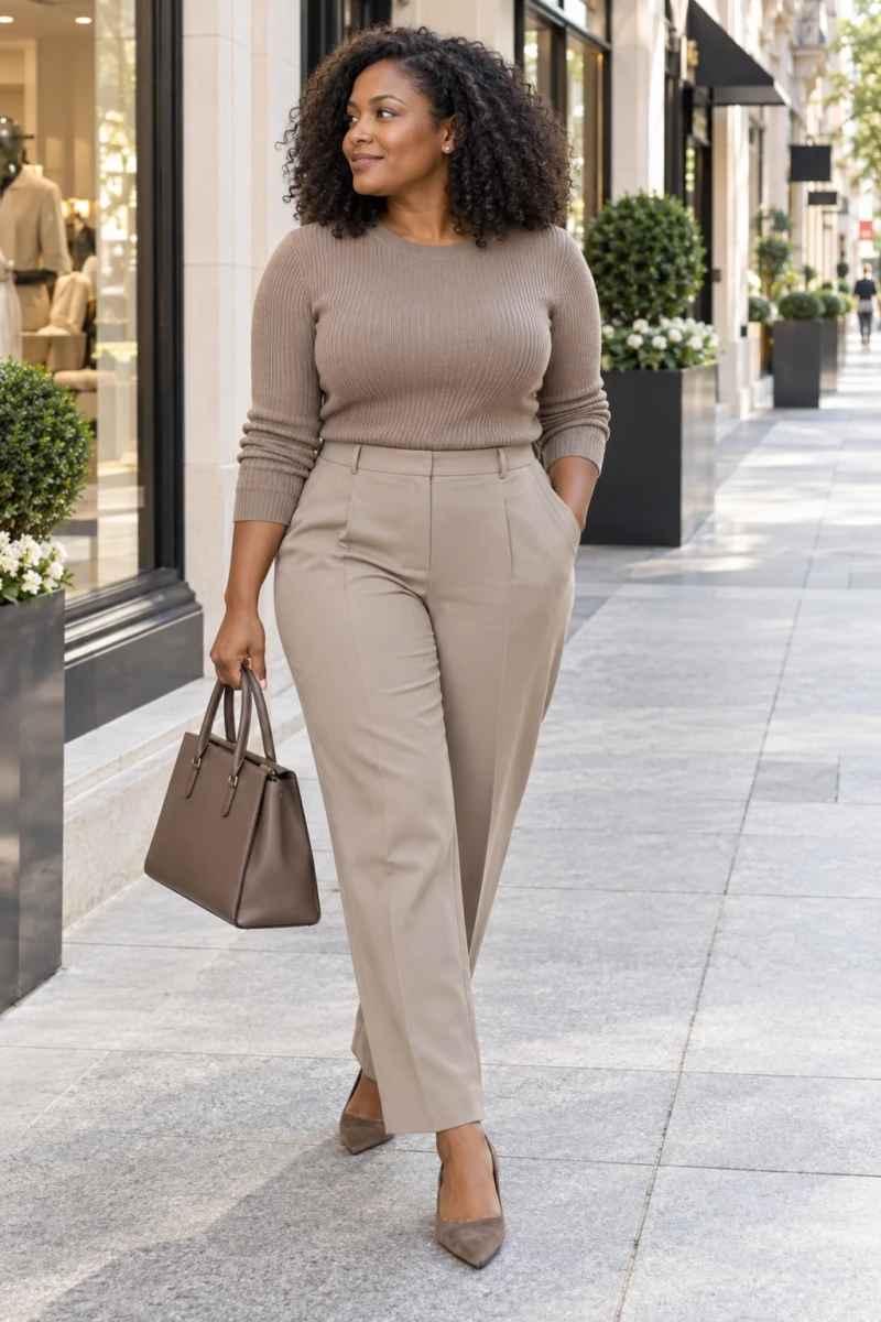Monochrome Taupe From Knit to Trouser to Shoe