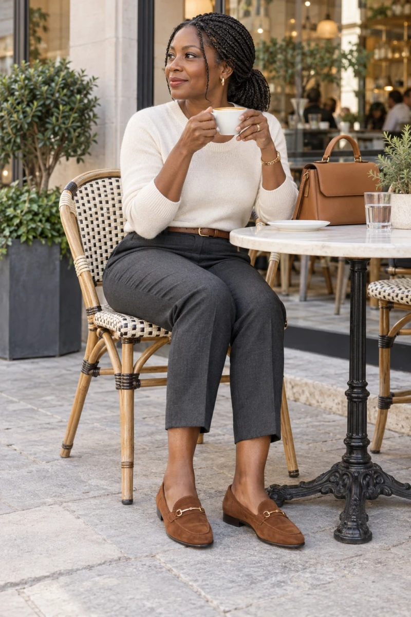 Suede Loafers With Cropped Trousers