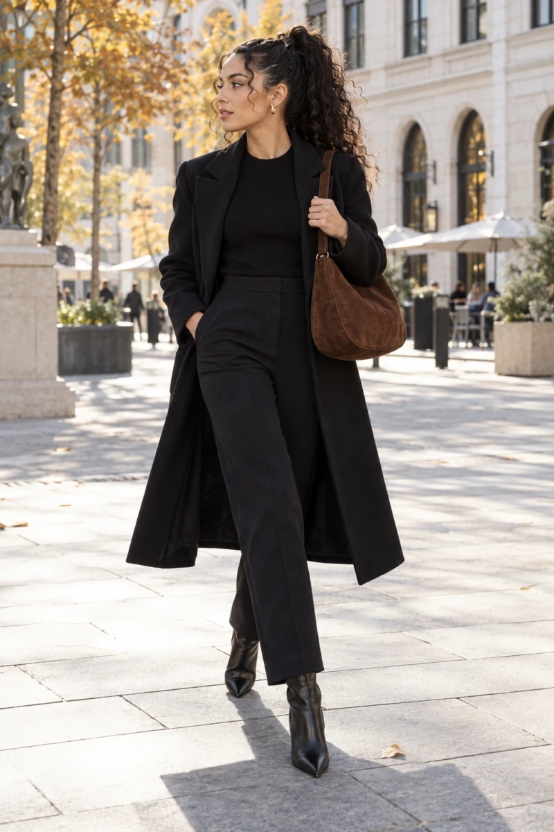 Suede Bag With an All Black Outfit
