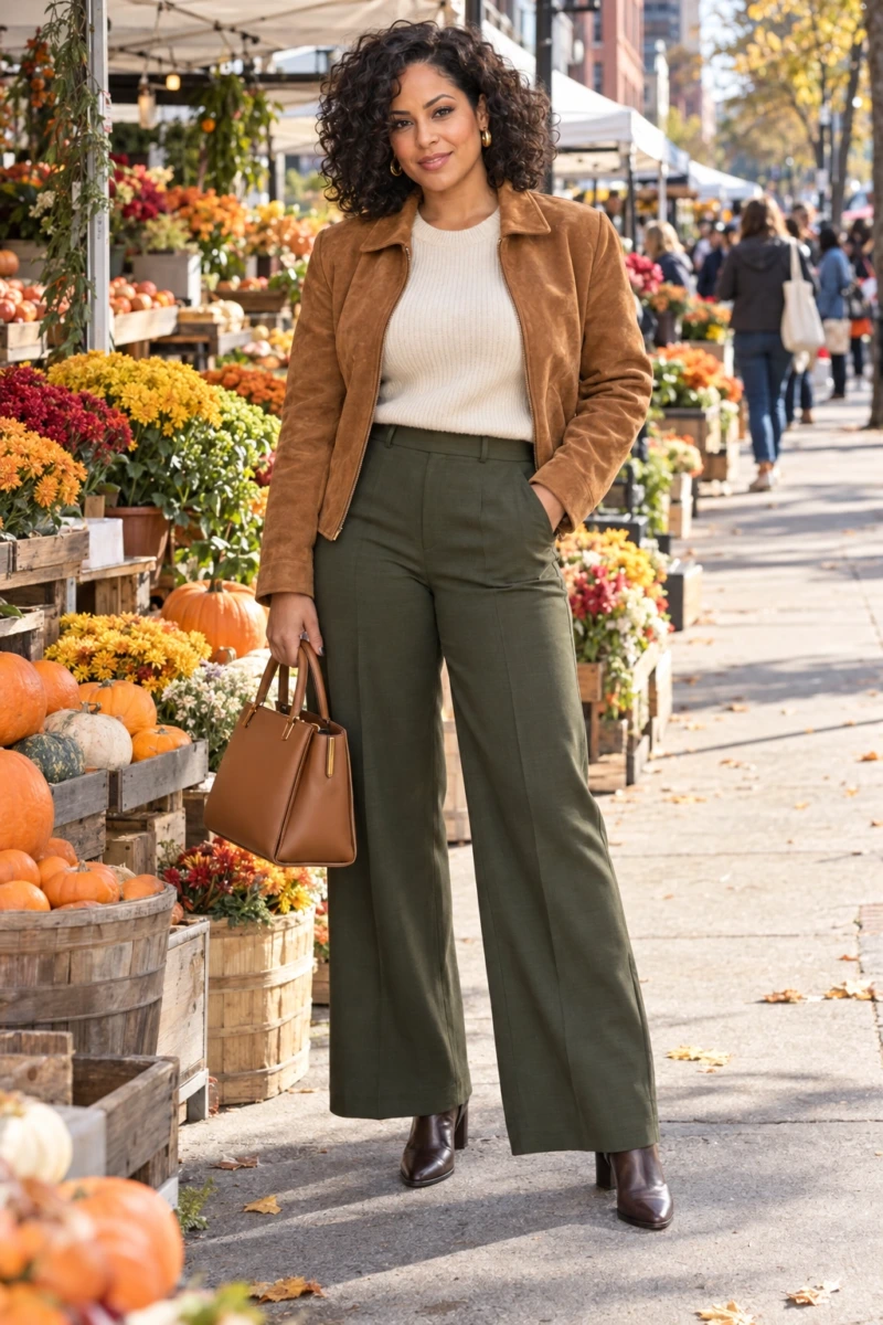 Suede Jacket With Olive Trousers